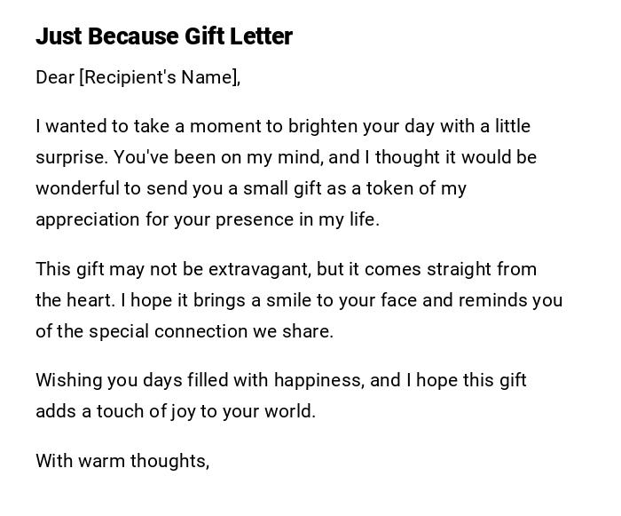 Just Because Gift Letter