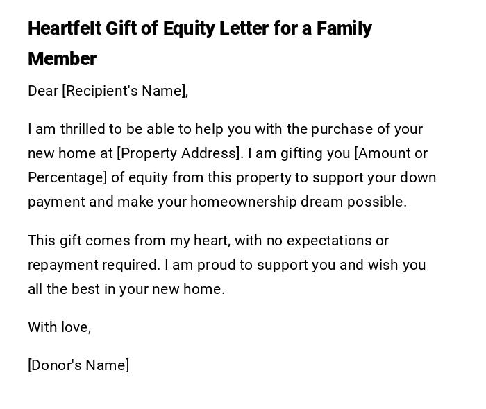 Heartfelt Gift of Equity Letter for a Family Member