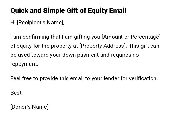 Quick and Simple Gift of Equity Email