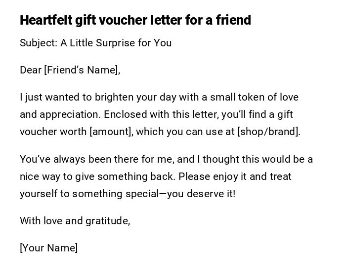 Heartfelt gift voucher letter for a friend