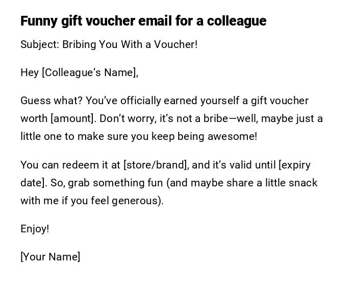Funny gift voucher email for a colleague