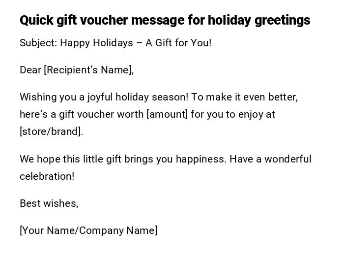 Quick gift voucher message for holiday greetings