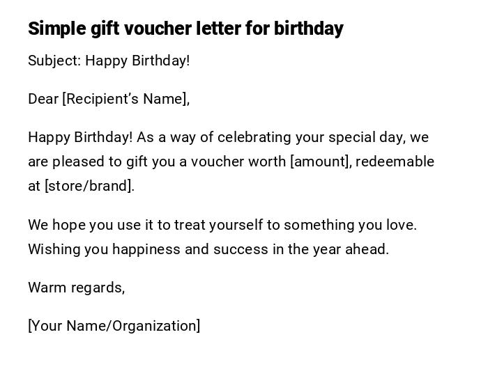 Simple gift voucher letter for birthday