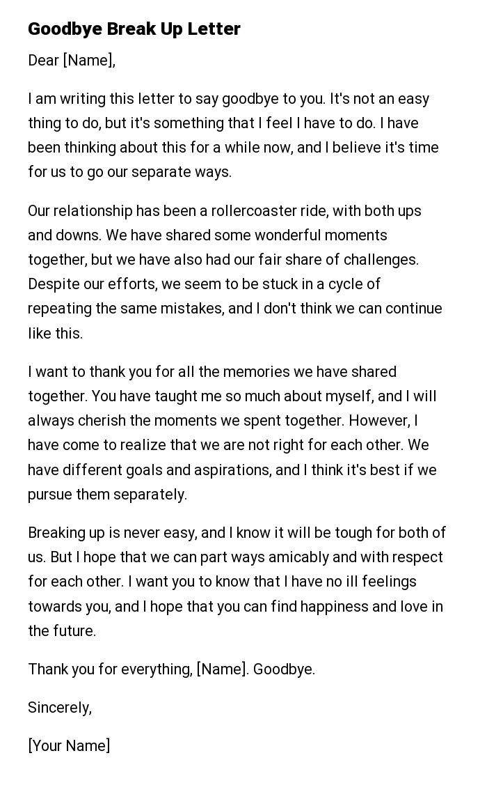 Goodbye Break Up Letter