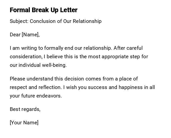 Formal Break Up Letter Formal Break Up Letter