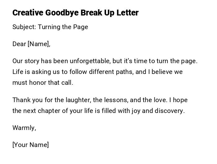 Creative Goodbye Break Up Letter Creative Goodbye Break Up Letter