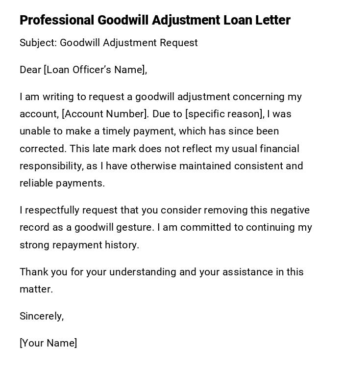 Professional Goodwill Adjustment Loan Letter Professional Goodwill Adjustment Loan Letter
