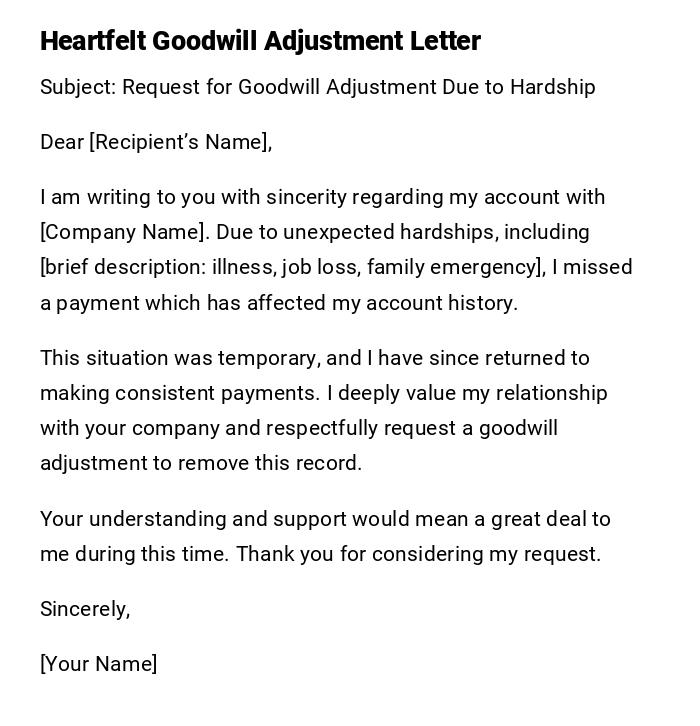 Heartfelt Goodwill Adjustment Letter Heartfelt Goodwill Adjustment Letter