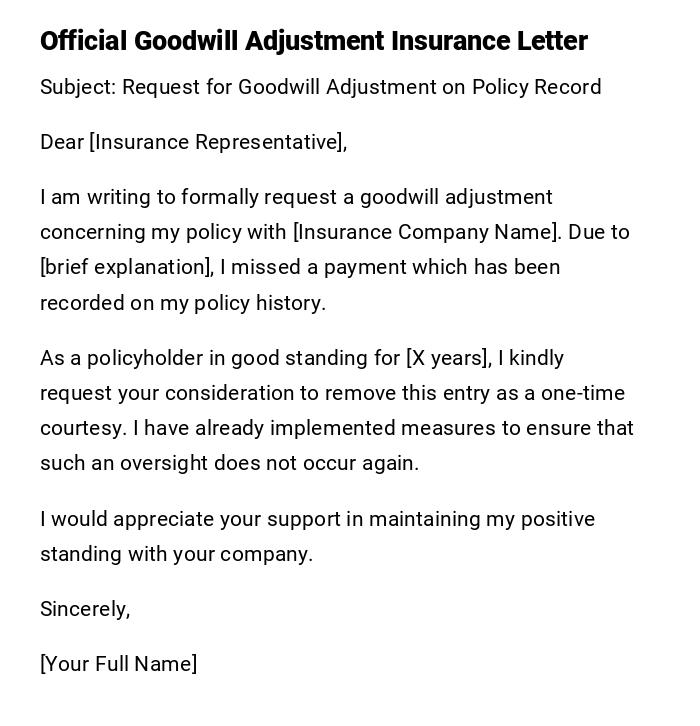 Official Goodwill Adjustment Insurance Letter Official Goodwill Adjustment Insurance Letter