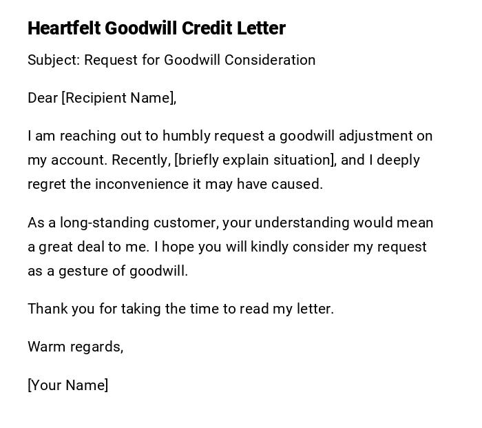 Heartfelt Goodwill Credit Letter Heartfelt Goodwill Credit Letter