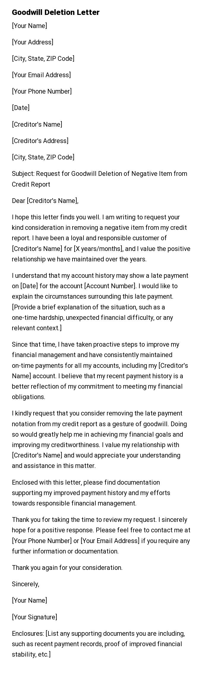 Goodwill Deletion Letter