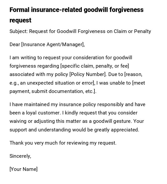 Formal insurance-related goodwill forgiveness request Formal insurance-related goodwill forgiveness request