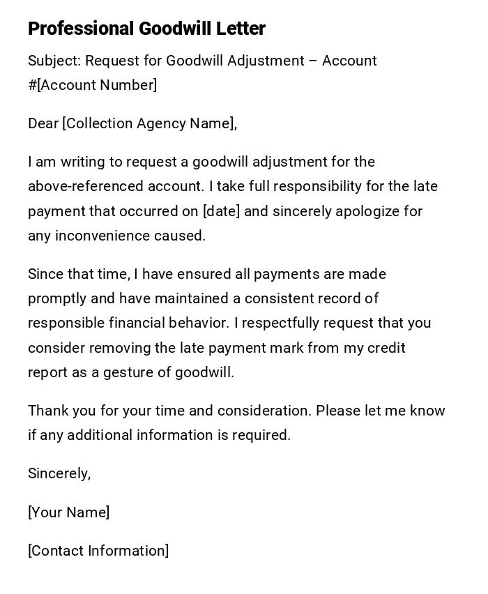 Professional Goodwill Letter Professional Goodwill Letter