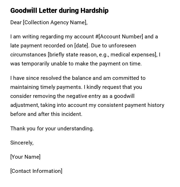 Goodwill Letter during Hardship Goodwill Letter during Hardship