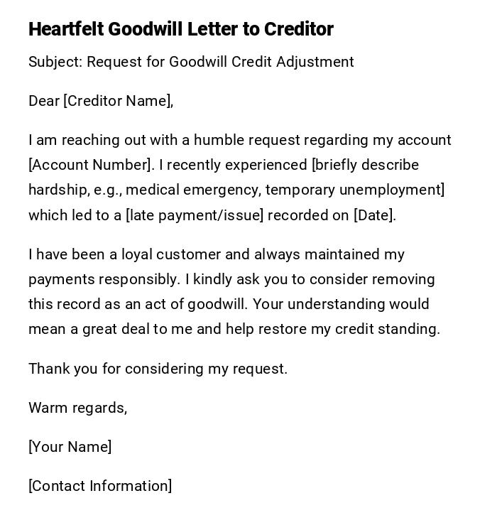 Heartfelt Goodwill Letter to Creditor Heartfelt Goodwill Letter to Creditor