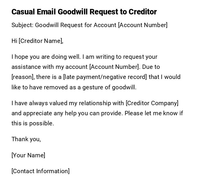 Casual Email Goodwill Request to Creditor Casual Email Goodwill Request to Creditor