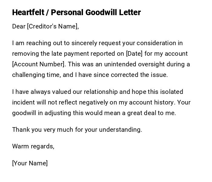 Heartfelt / Personal Goodwill Letter Heartfelt / Personal Goodwill Letter