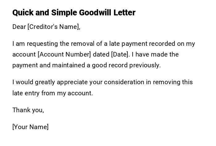 Quick and Simple Goodwill Letter Quick and Simple Goodwill Letter