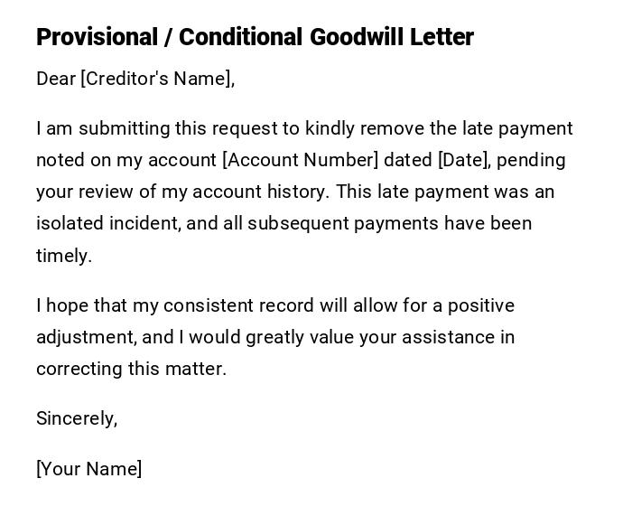 Provisional / Conditional Goodwill Letter Provisional / Conditional Goodwill Letter