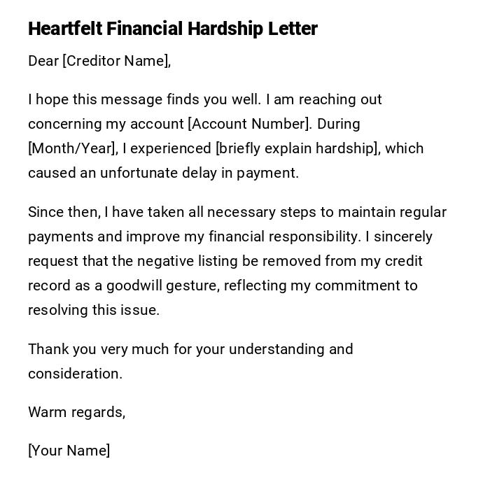 Heartfelt Financial Hardship Letter Heartfelt Financial Hardship Letter