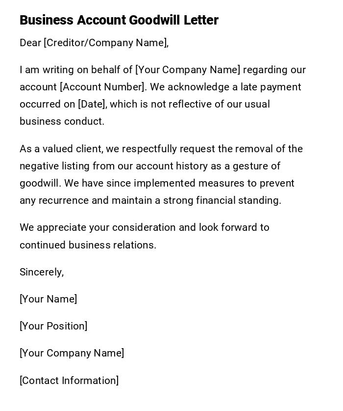 Business Account Goodwill Letter Business Account Goodwill Letter