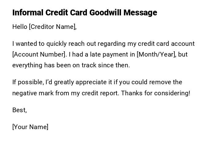 Informal Credit Card Goodwill Message Informal Credit Card Goodwill Message