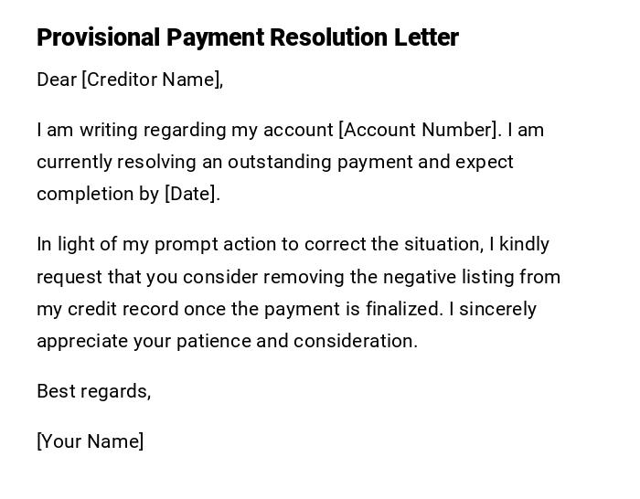 Provisional Payment Resolution Letter Provisional Payment Resolution Letter