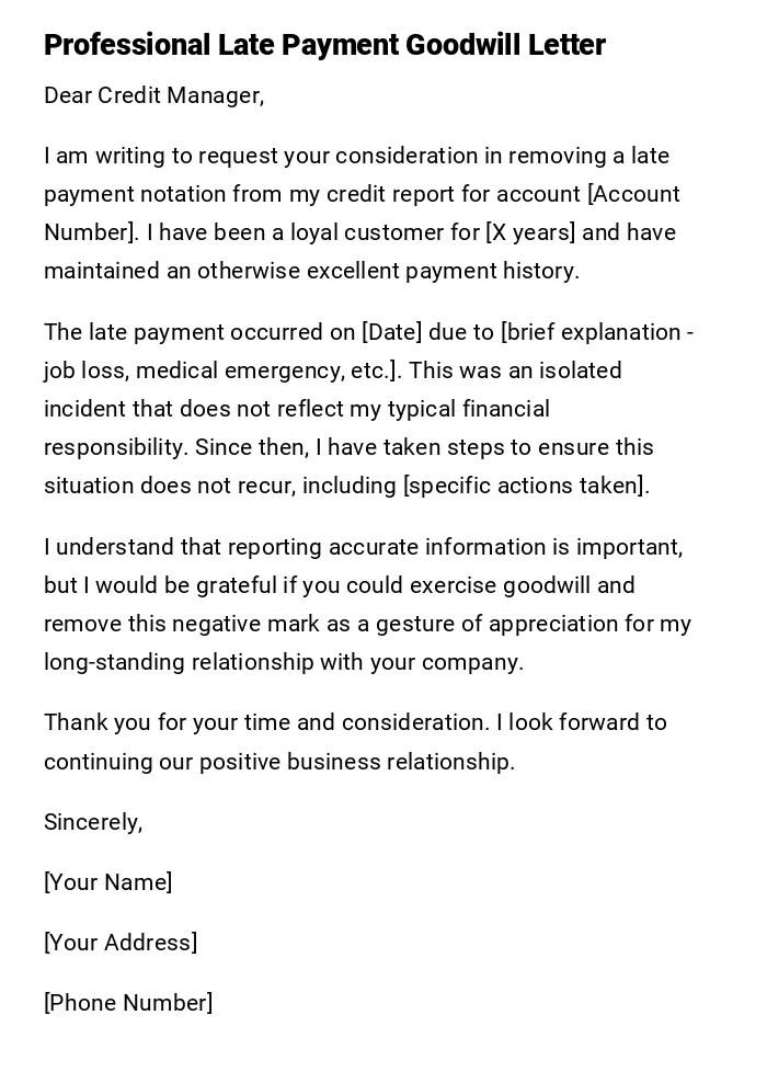 Professional Late Payment Goodwill Letter Professional Late Payment Goodwill Letter