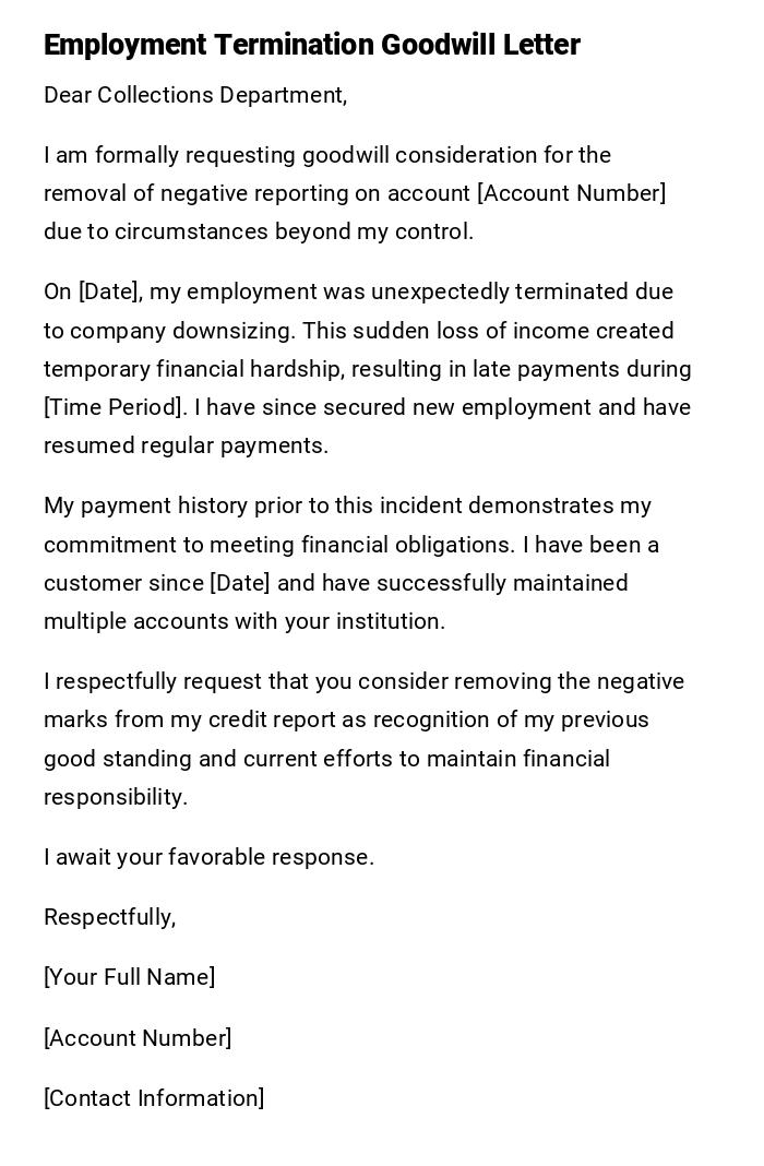 Employment Termination Goodwill Letter Employment Termination Goodwill Letter