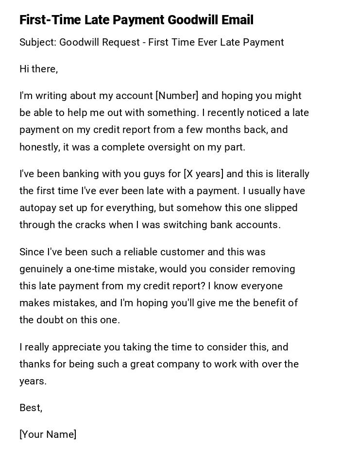 First-Time Late Payment Goodwill Email First-Time Late Payment Goodwill Email