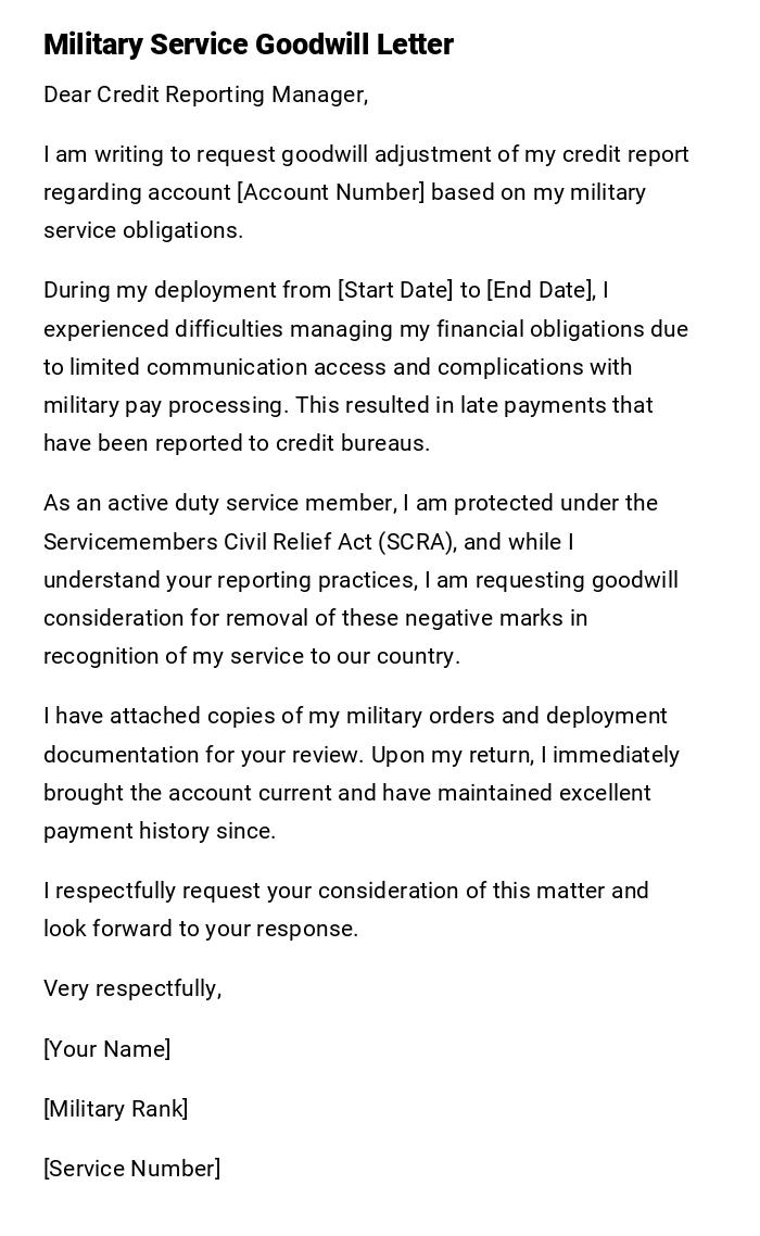 Military Service Goodwill Letter Military Service Goodwill Letter