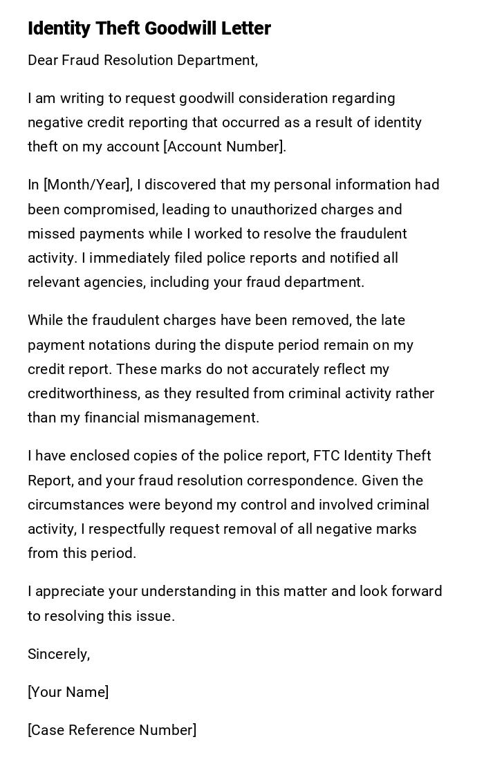 Identity Theft Goodwill Letter Identity Theft Goodwill Letter