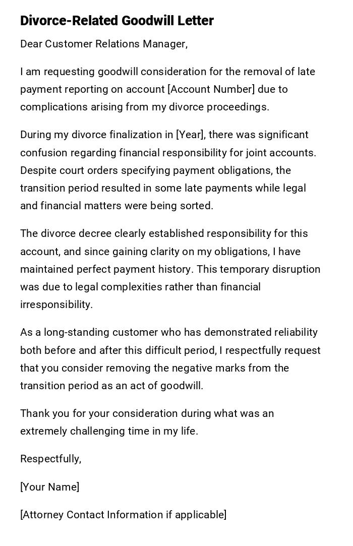 Divorce-Related Goodwill Letter Divorce-Related Goodwill Letter