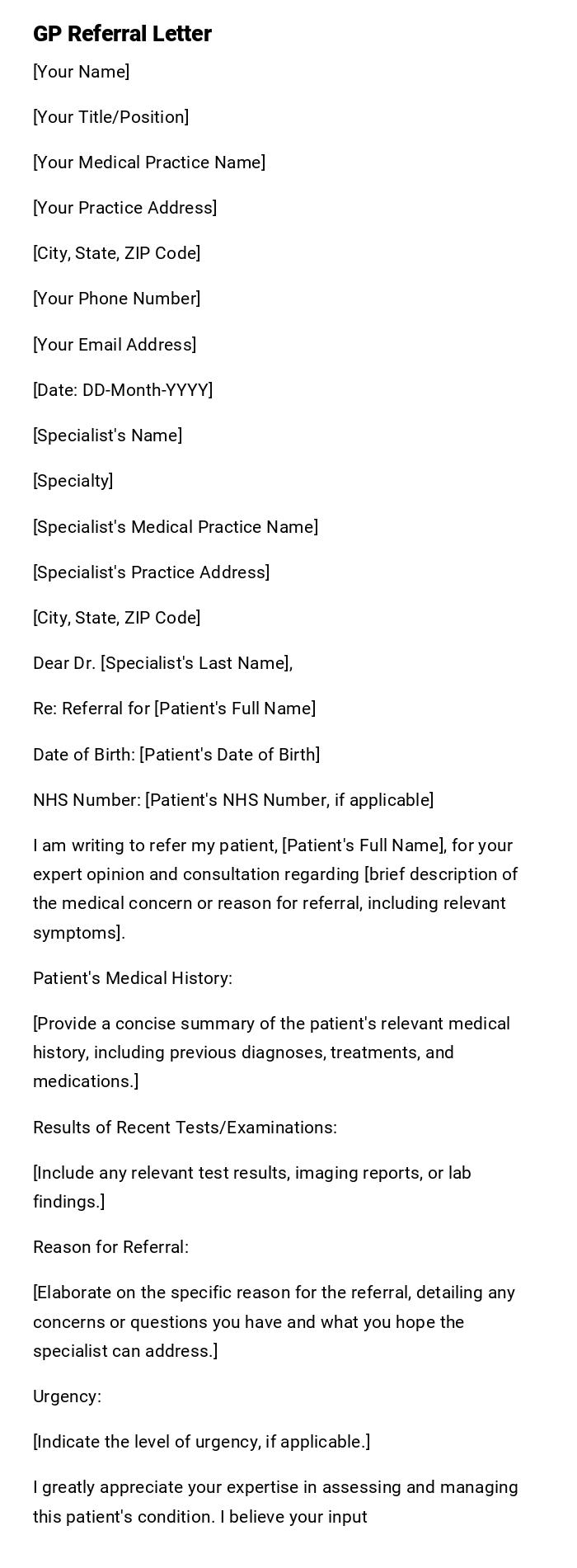 GP Referral Letter