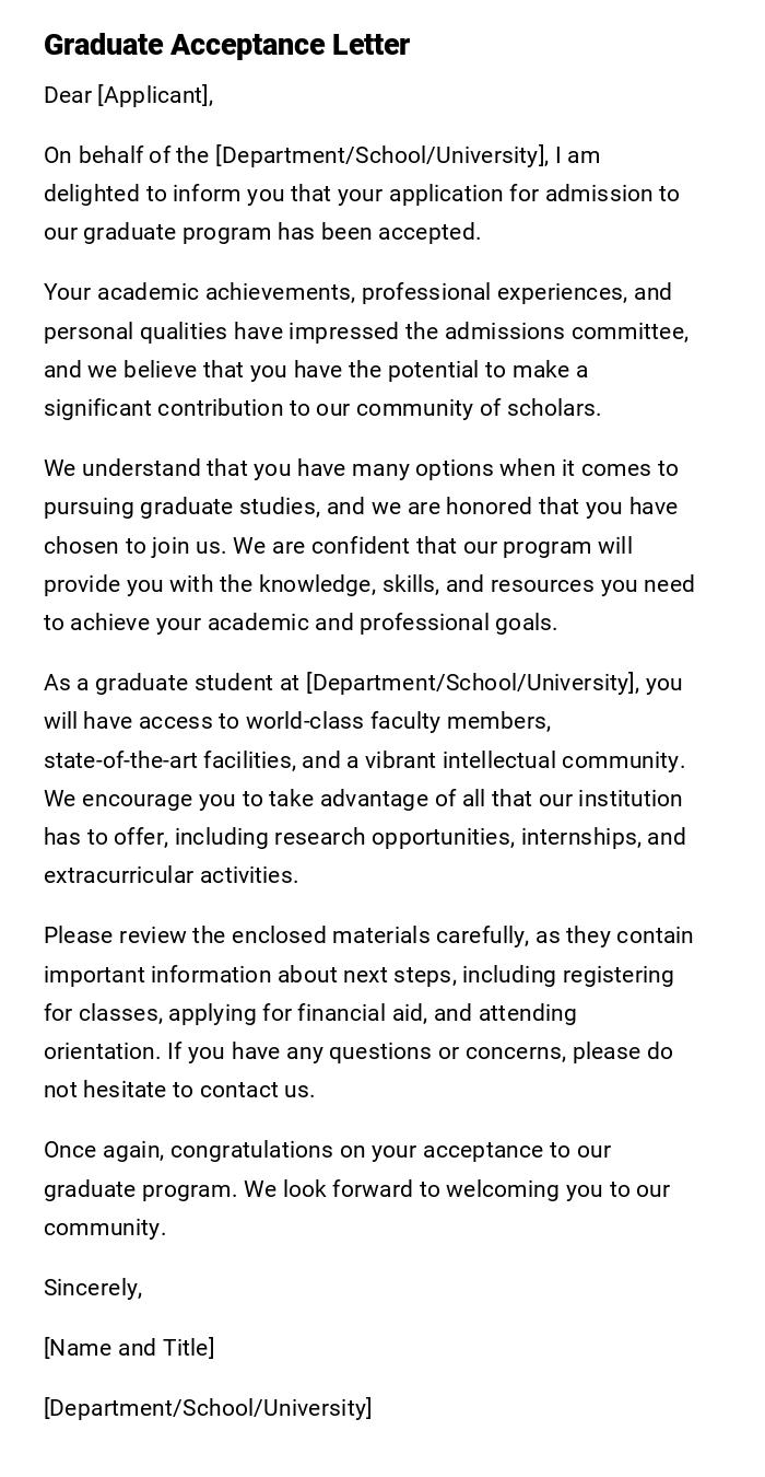 Graduate Acceptance Letter