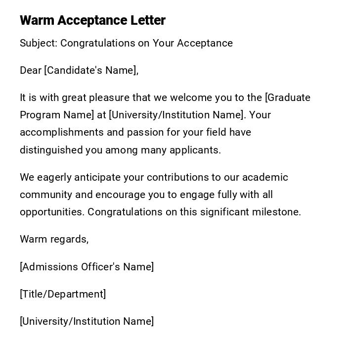Warm Acceptance Letter Warm Acceptance Letter
