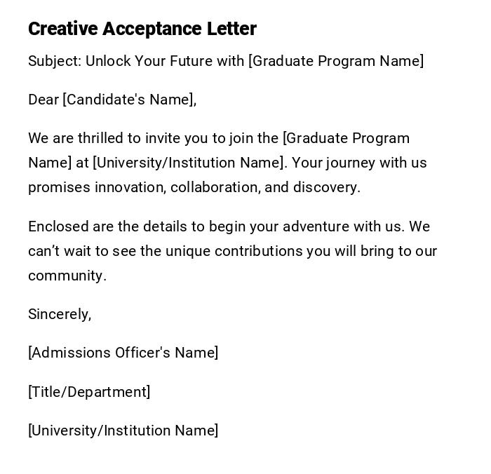 Creative Acceptance Letter Creative Acceptance Letter