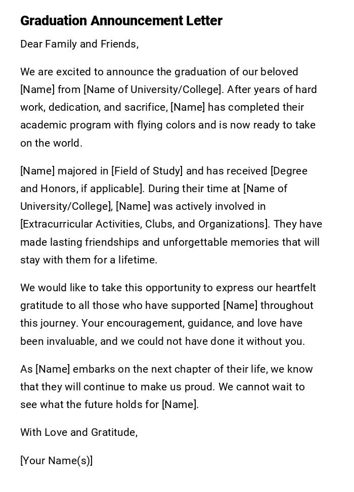 Graduation Announcement Letter Graduation Announcement Letter