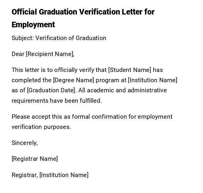 Official Graduation Verification Letter for Employment Official Graduation Verification Letter for Employment