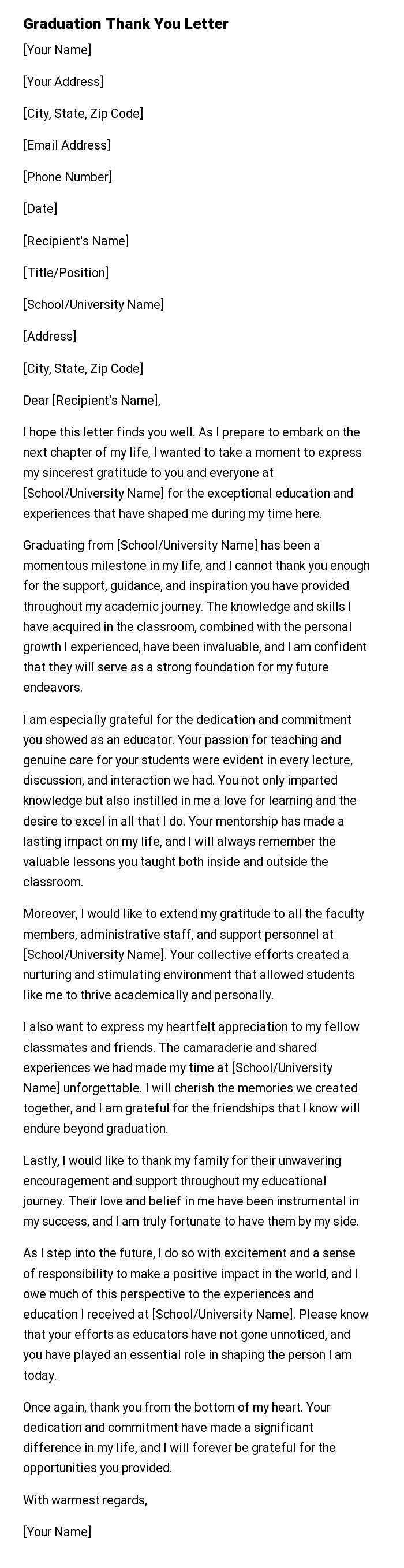Graduation Thank You Letter