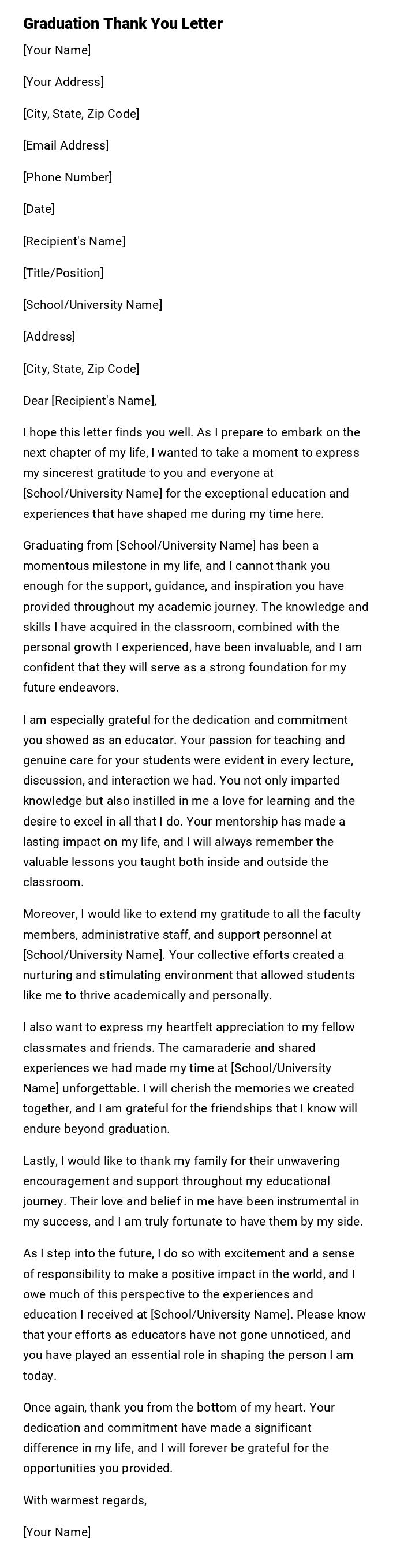 Graduation Thank You Letter