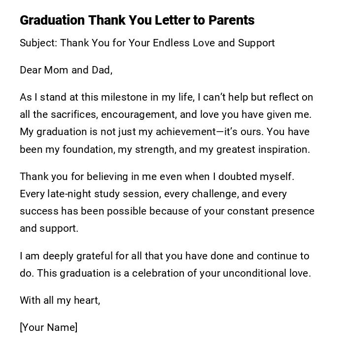 Graduation Thank You Letter to Parents Graduation Thank You Letter to Parents