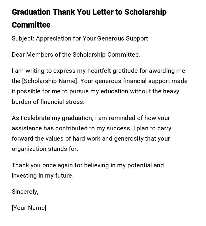 Graduation Thank You Letter to Scholarship Committee Graduation Thank You Letter to Scholarship Committee