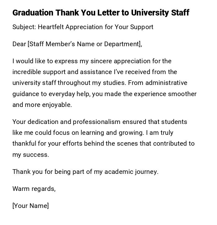 Graduation Thank You Letter to University Staff Graduation Thank You Letter to University Staff