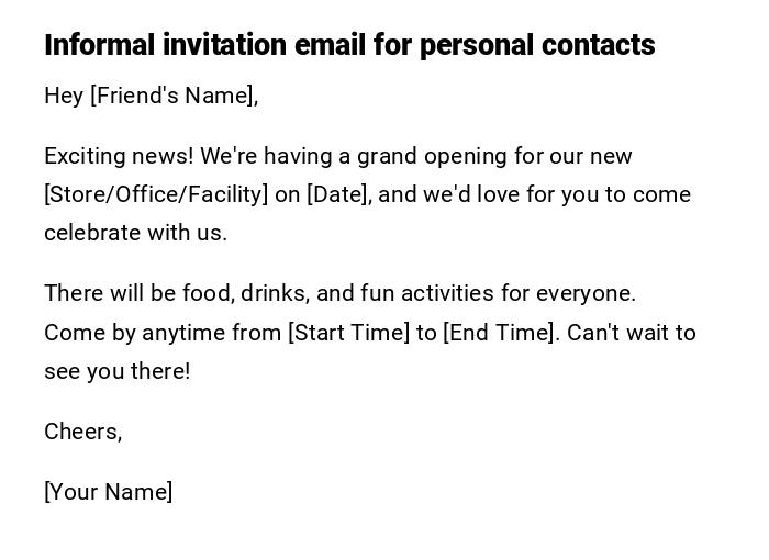 Informal invitation email for personal contacts Informal invitation email for personal contacts