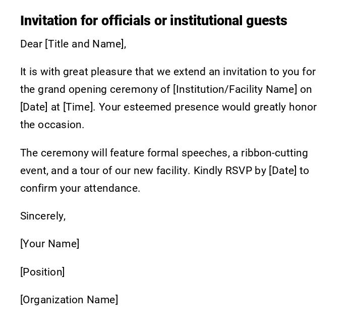 Invitation for officials or institutional guests Invitation for officials or institutional guests