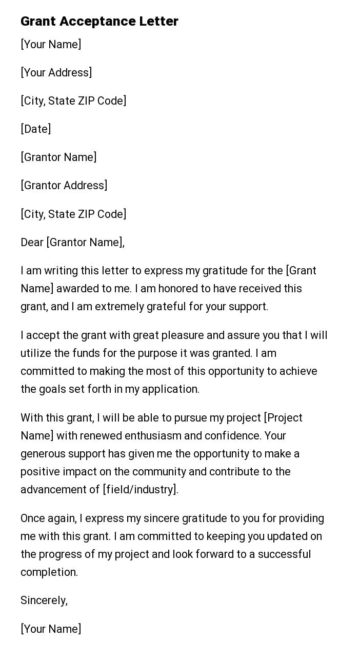 Grant Acceptance Letter