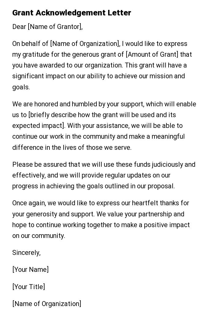 Grant Acknowledgement Letter