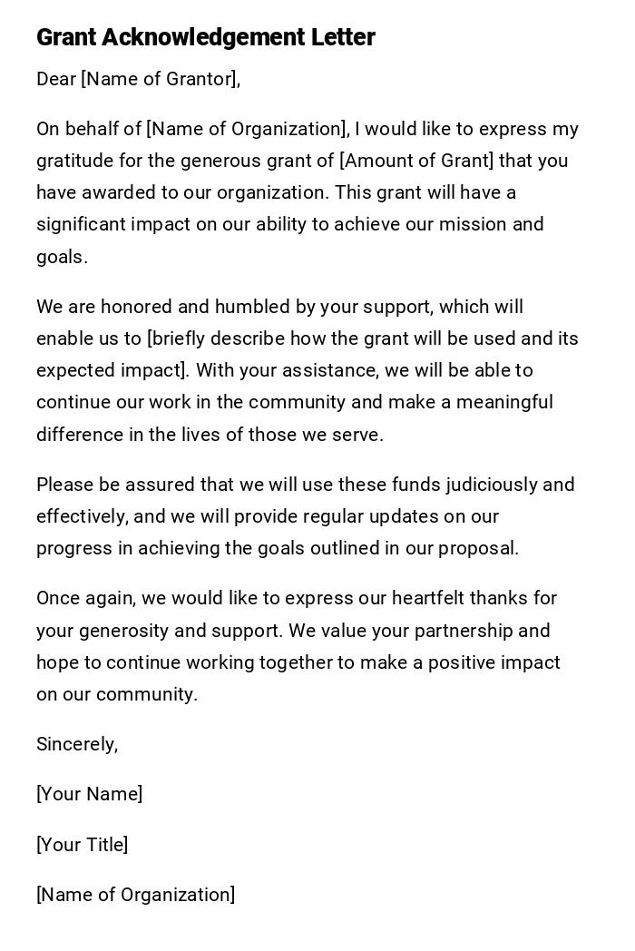 Grant Acknowledgement Letter