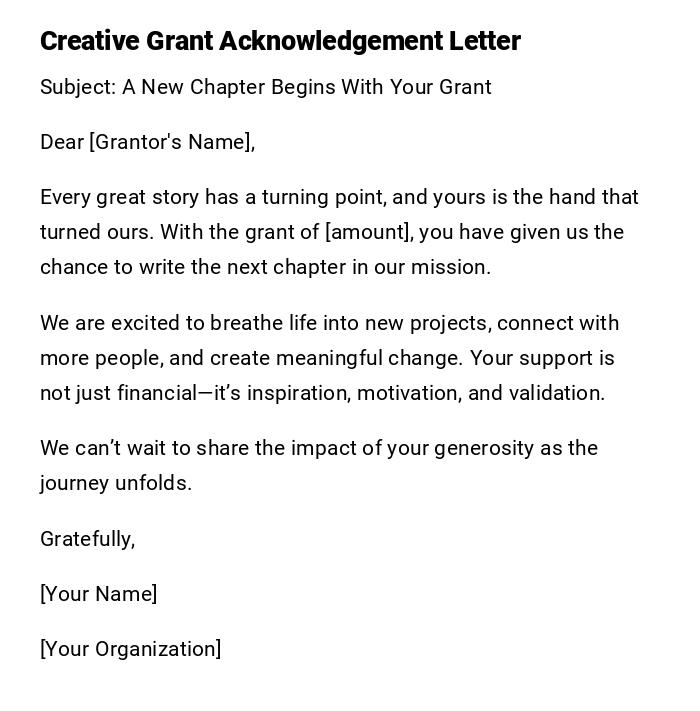 Creative Grant Acknowledgement Letter Creative Grant Acknowledgement Letter